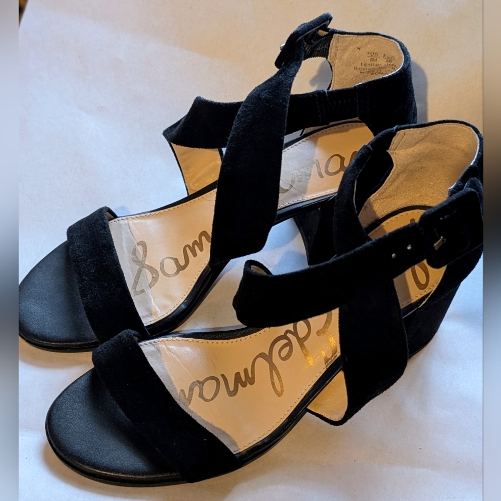 Sam Edelman Black Sonia Cross Strap Block Heel - Size 6